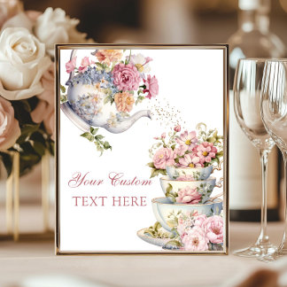 Custom Elegant Floral Vintage Tea Party Table Sign