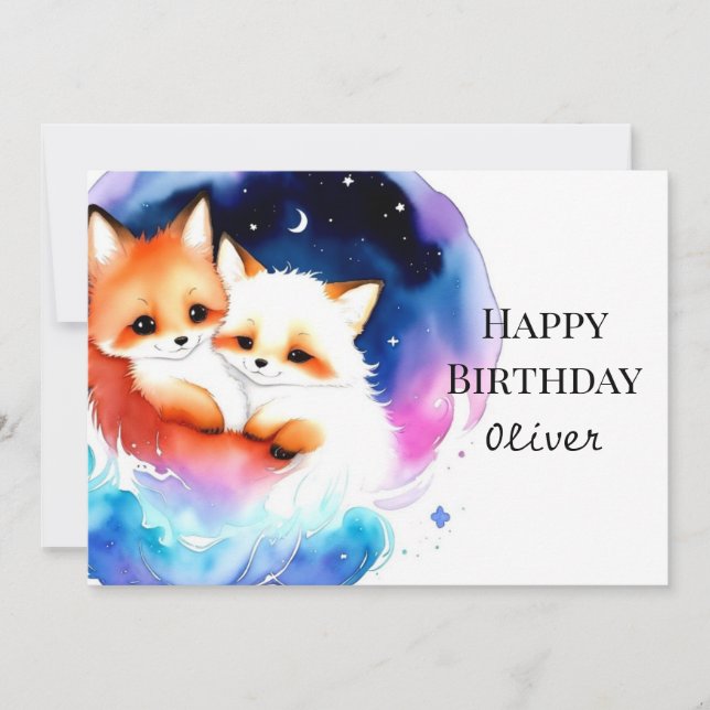 Custom Elegant Fox Birthday Card (Front)