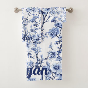 Custom Elegant French Vintage Blue Floral Gift Bath Towel Set