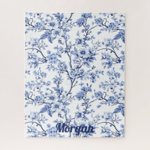 Custom Elegant French Vintage Blue Floral Gift Jigsaw Puzzle