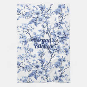 Custom Elegant French Vintage Blue Floral Gift Kitchen Towel
