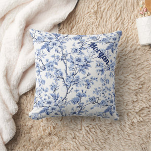 Custom Elegant French Vintage Blue Floral Gift Throw Pillow
