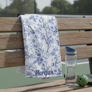 Custom Elegant French Vintage Blue Floral Sports Hand Towel