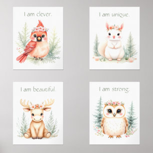 Custom Elegant Girl Woodland Nursery Affirmation Wall Art Sets