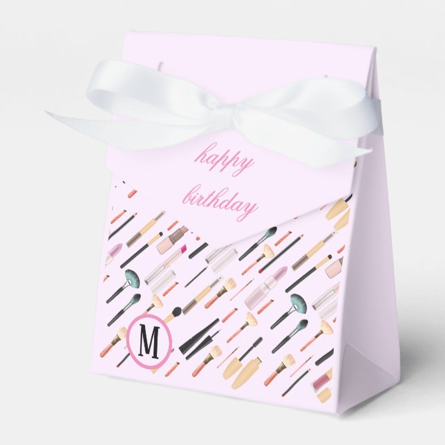 Custom Elegant Glittering Beauty Makeup Tools Favor Boxes (Front Side)