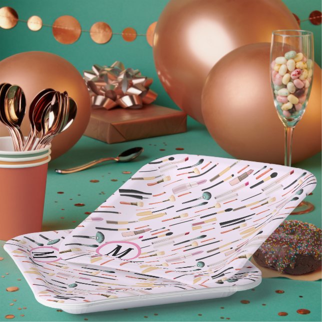 Custom Elegant Glittering Beauty Makeup Tools Paper Plates (Multi)