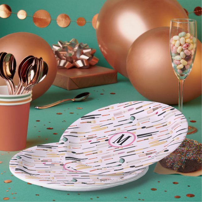Custom Elegant Glittering Beauty Makeup Tools Paper Plates (Multi)