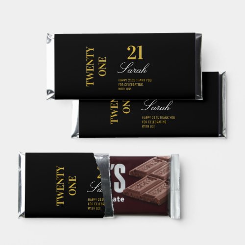 Custom Elegant Gold Black 21st Birthday Party  Hershey Bar Favors