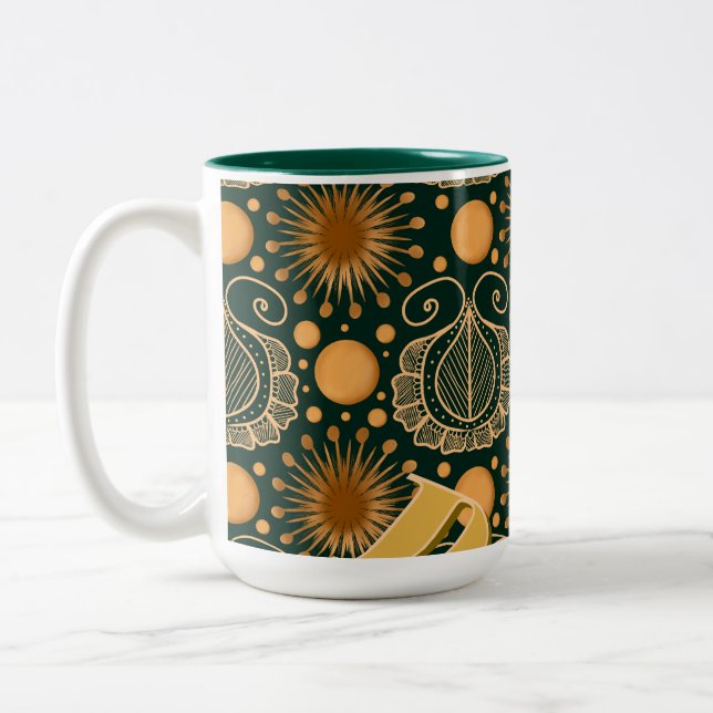 Custom Elegant Gold Boho Ornamental Pattern  Two-Tone Coffee Mug (Left)