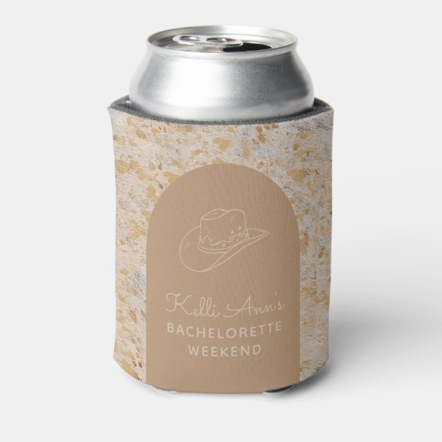Custom Elegant Gold Cowhide Modern Cowgirl Can Cooler (Can Back)
