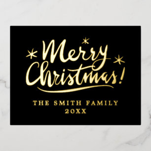 Custom elegant gold foil Merry Christmas postcards