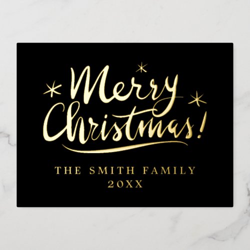 Custom elegant gold foil Merry Christmas postcards