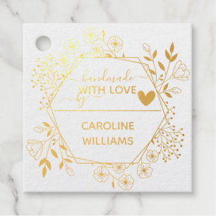 Custom Elegant Gold "Handmade With Love" Floral  Foil Favor Tags