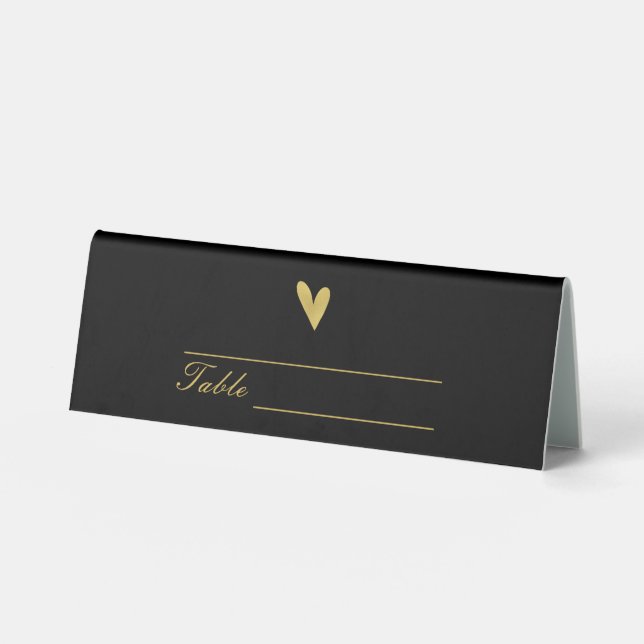Custom Elegant Gold Heart Table Tent (Front)