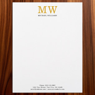 Custom Elegant Gold Initials Monogram Personalized Letterhead