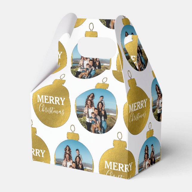 Custom Elegant Gold Photo Ornaments Christmas Favor Boxes (Front Side)