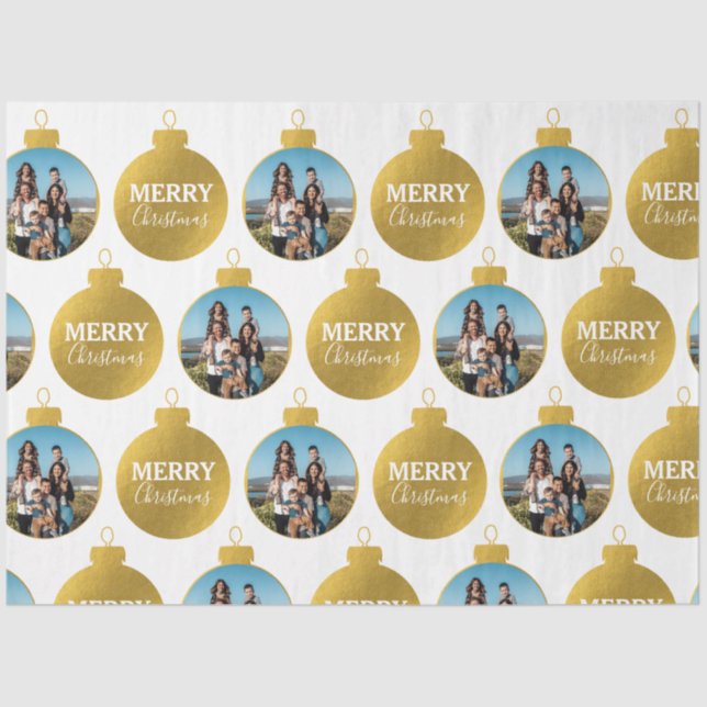 Custom Elegant Gold Photo Ornaments Christmas Tissue Paper (Front)