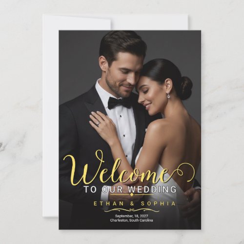 Custom Elegant Gold Photo Wedding Welcome Sign  Invitation