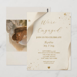 Custom Elegant Gold Photo We're Engaged Invitation Postcard