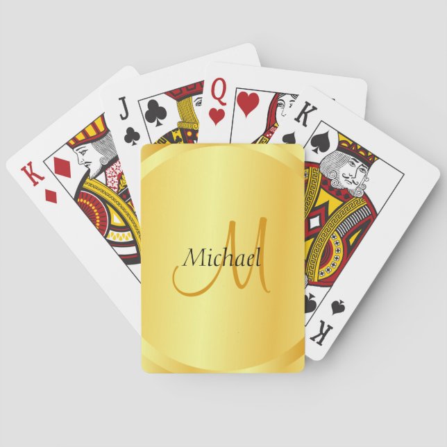 Custom Elegant Gold Template Initial Monogram Poker Cards (Back)