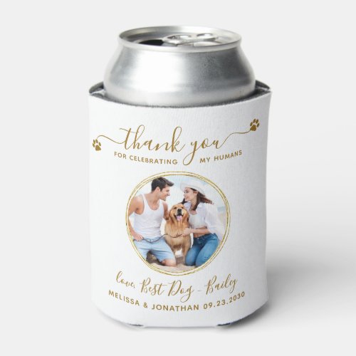 Custom Elegant Gold Thank You Photo Pet Wedding Can Cooler