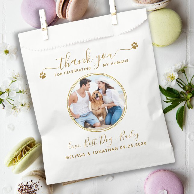 Custom Elegant Gold Thank You Photo Pet Wedding Favor Bag (Creator Uploaded)