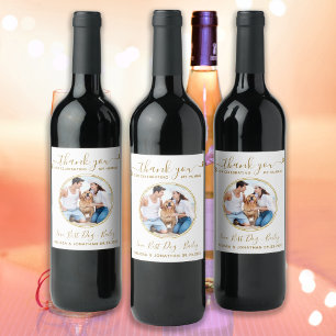 Custom Elegant Gold Thank You Photo Pet Wedding Wine Label