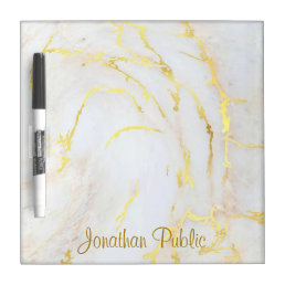 Custom Elegant Gold White Marble Handwritten Name Dry Erase Board