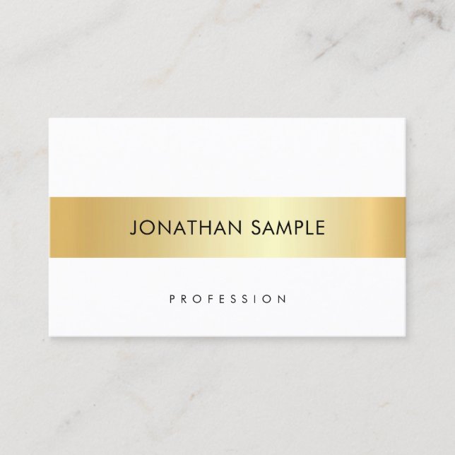 Custom Elegant Gold White Modern Simple Template Business Card (Front)