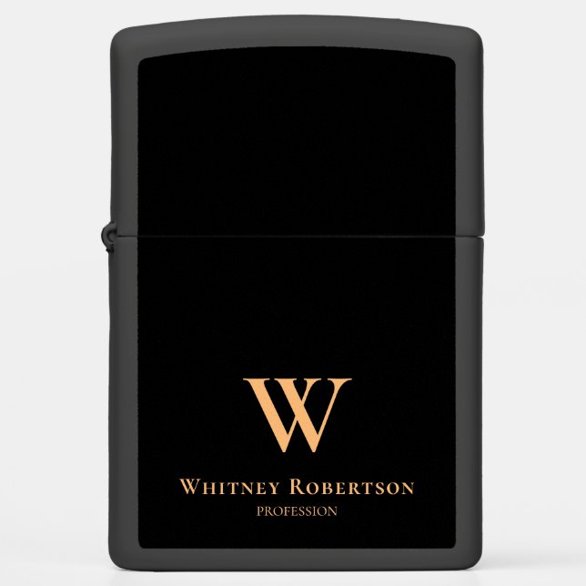Custom Elegant Golden Monogram and Profession Zippo Lighter (Front)