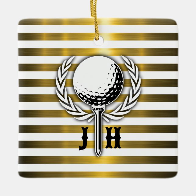 Custom Elegant Golf Monogram Design Ceramic Ornament (Front)