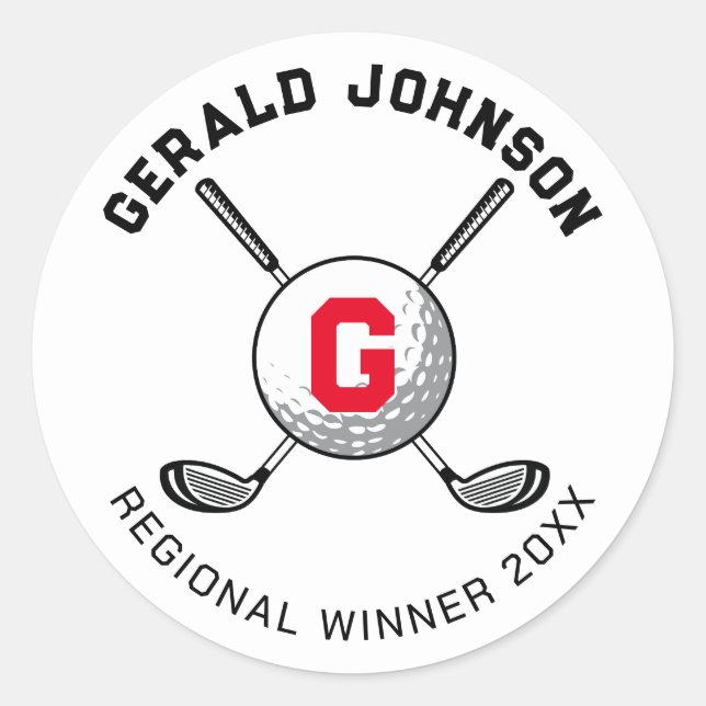 Custom Elegant Golf Monogram Design Classic Round Sticker (Front)