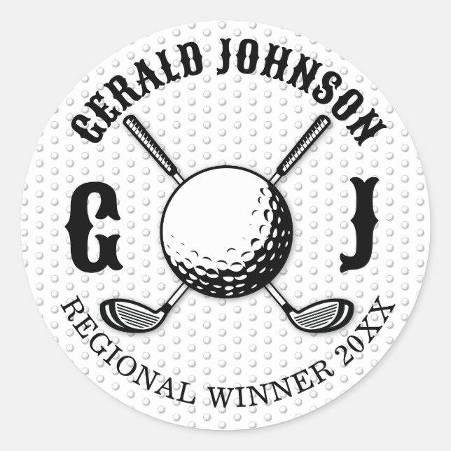 Custom Elegant Golf Monogram Design Classic Round Sticker (Front)