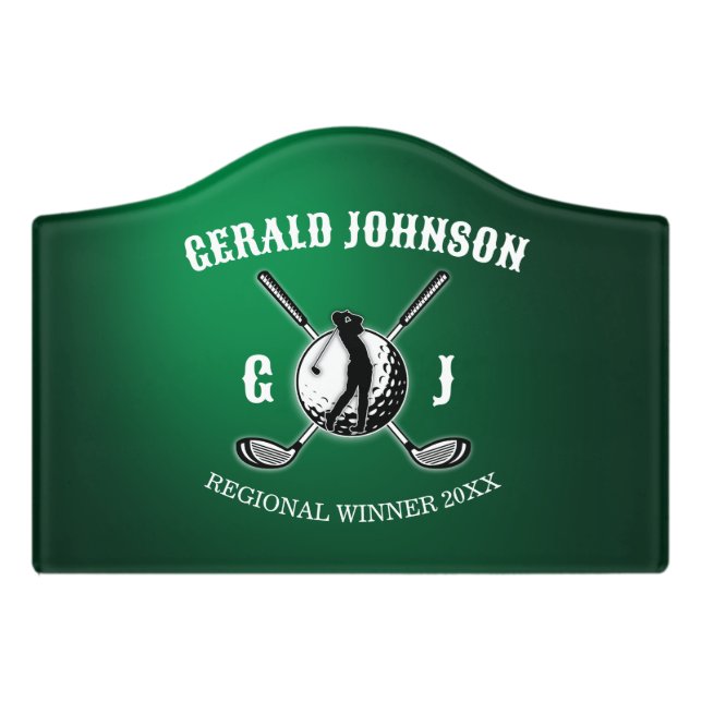 Custom Elegant Golf Monogram Design Door Sign (Small Crest Front)