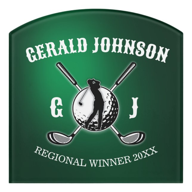 Custom Elegant Golf Monogram Design Door Sign (Contour Front)