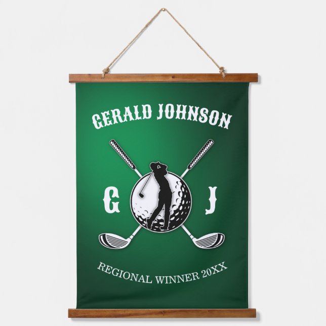 Custom Elegant Golf Monogram Design Hanging Tapestry (Front)