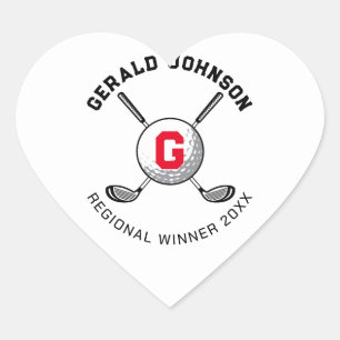 Custom Elegant Golf Monogram Design Heart Sticker