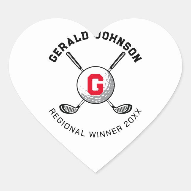 Custom Elegant Golf Monogram Design Heart Sticker (Front)