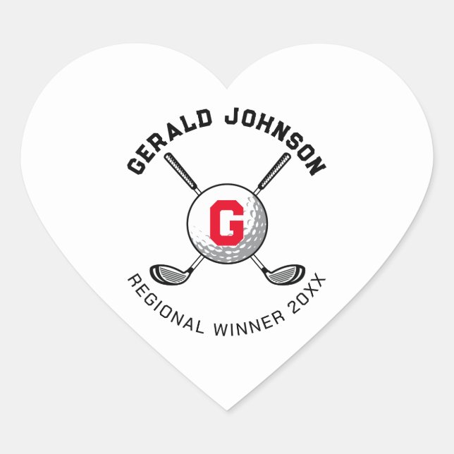 Custom Elegant Golf Monogram Design Heart Sticker (Front)
