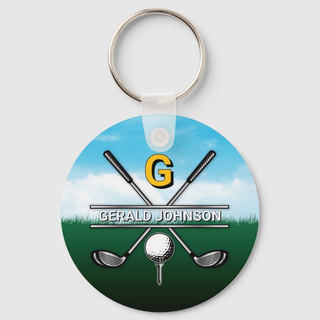 Custom Elegant Golf Monogram Design Keychain (Front)