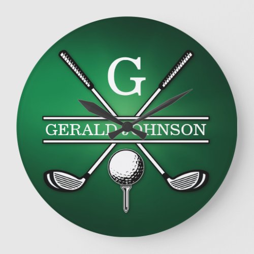 Custom Elegant Golf Monogram Design Large Clock