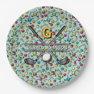 Custom Elegant Golf Monogram Design Paper Plates