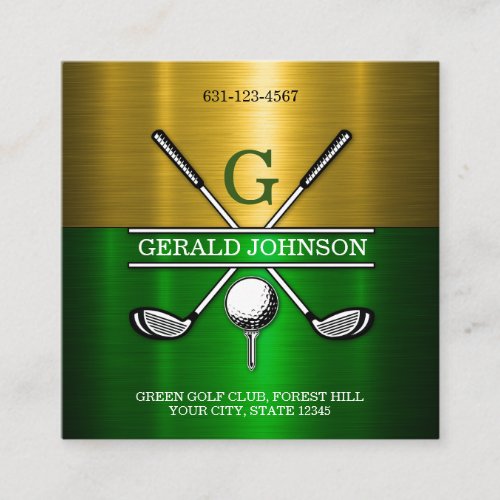 Custom Elegant Golf Monogram Design Square Business Card