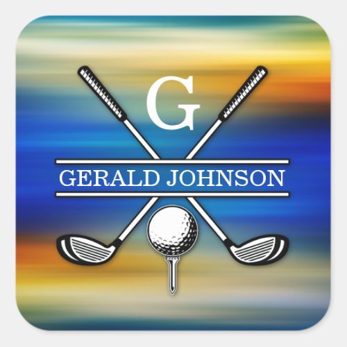 Custom Elegant Golf Monogram Design Square Sticker