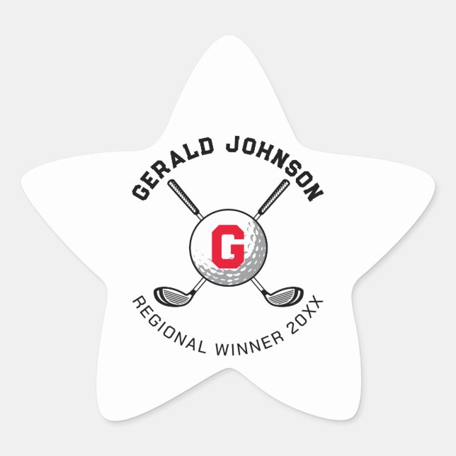 Custom Elegant Golf Monogram Design Star Sticker (Front)