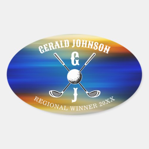 Custom Elegant Golf Monogram Oval Sticker