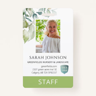 Custom Elegant Greenery Employee Photo ID  Badge