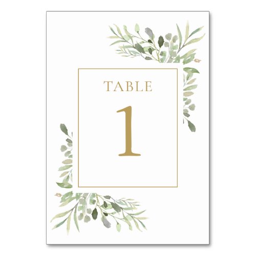 Custom Elegant Greenery Gold Table Number