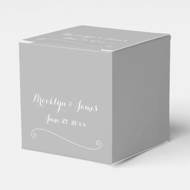 Custom Elegant Grey White Wedding Favor Boxes (Front Side)