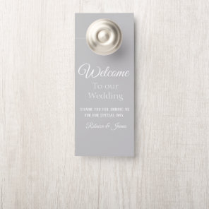Custom Elegant Grey & White Wedding Welcome  Door Hanger